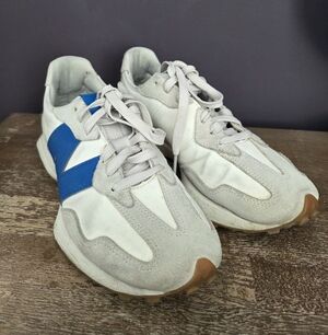 New Balance White and Blue Retro Runner Sneakers